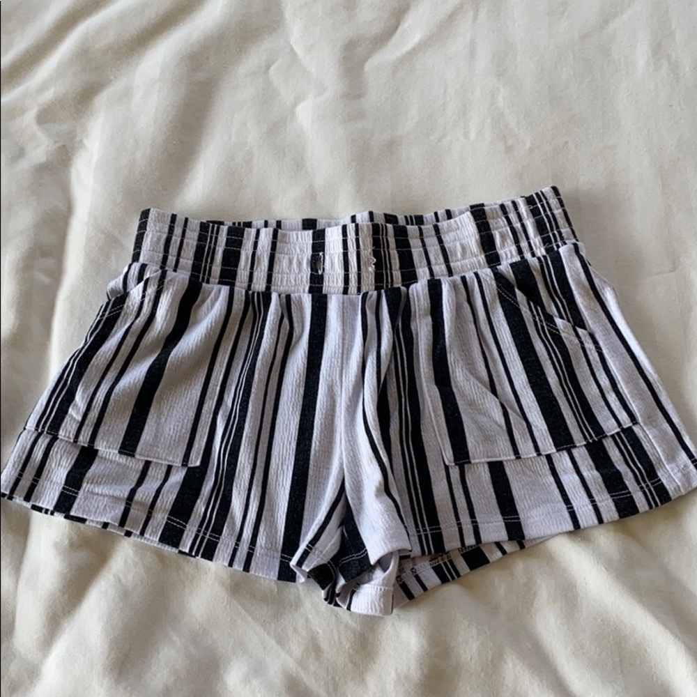 Black and White Striped Sleep Shorts with Pockets